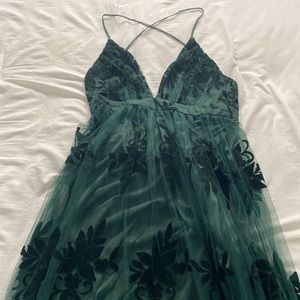 Hunter green formal floor length wedding dress